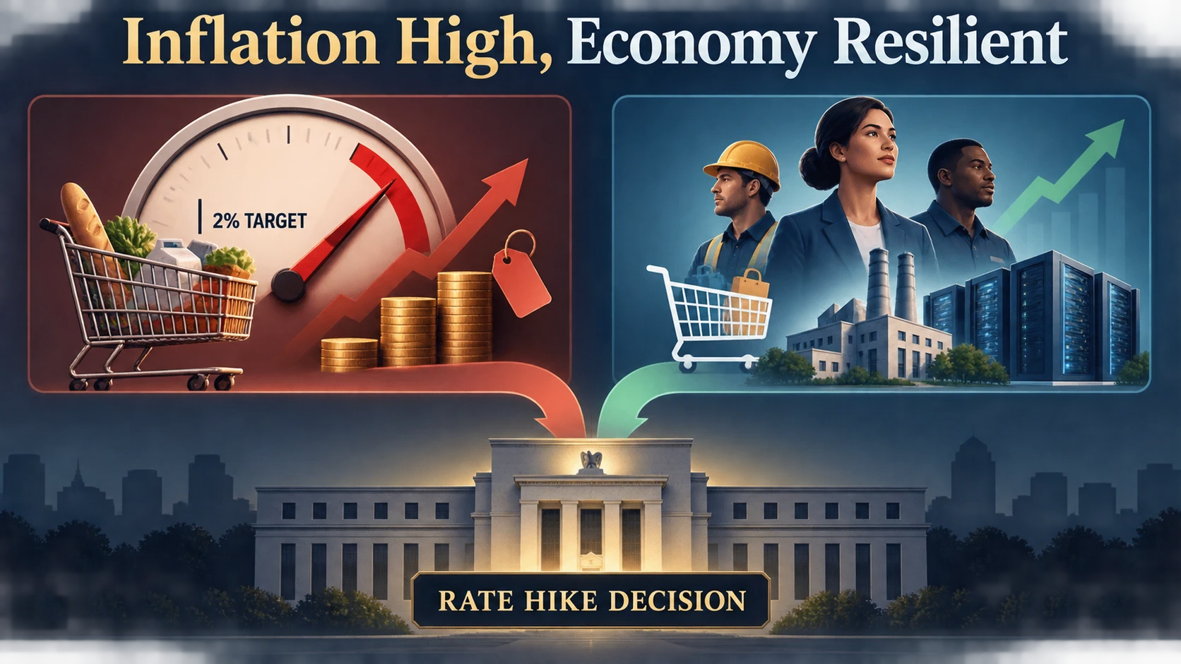 Infographic showing elevated inflation alongside resilient spending, employment, and business investment
