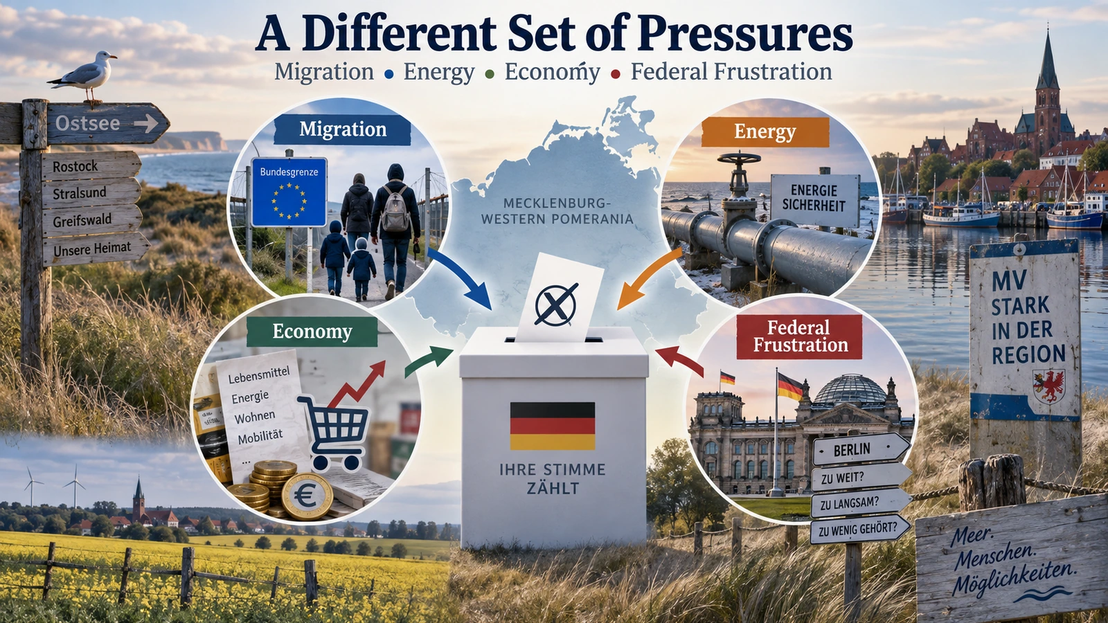 Explanatory graphic showing the issues surrounding the AfD’s first-place finish in Mecklenburg-Western Pomerania