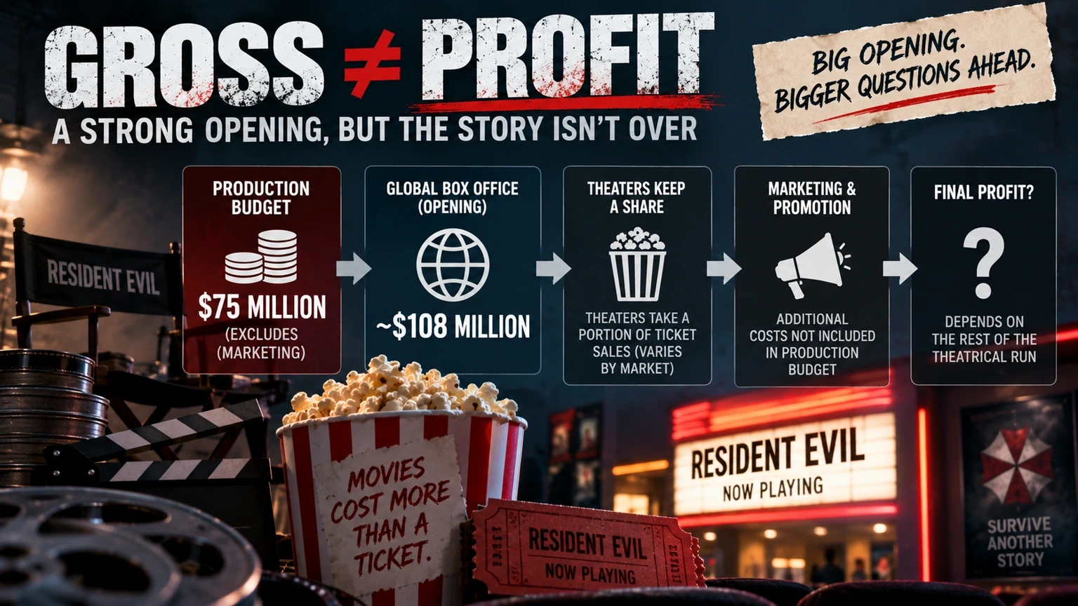Diagram explaining why a $60 million opening does not equal $60 million in studio profit