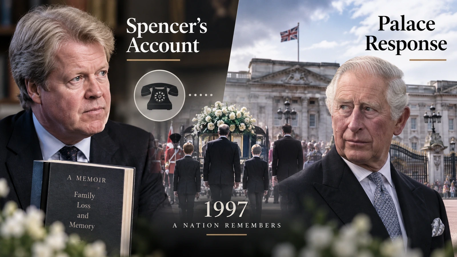 Editorial graphic separating Charles Spencer’s claims from Buckingham Palace’s response