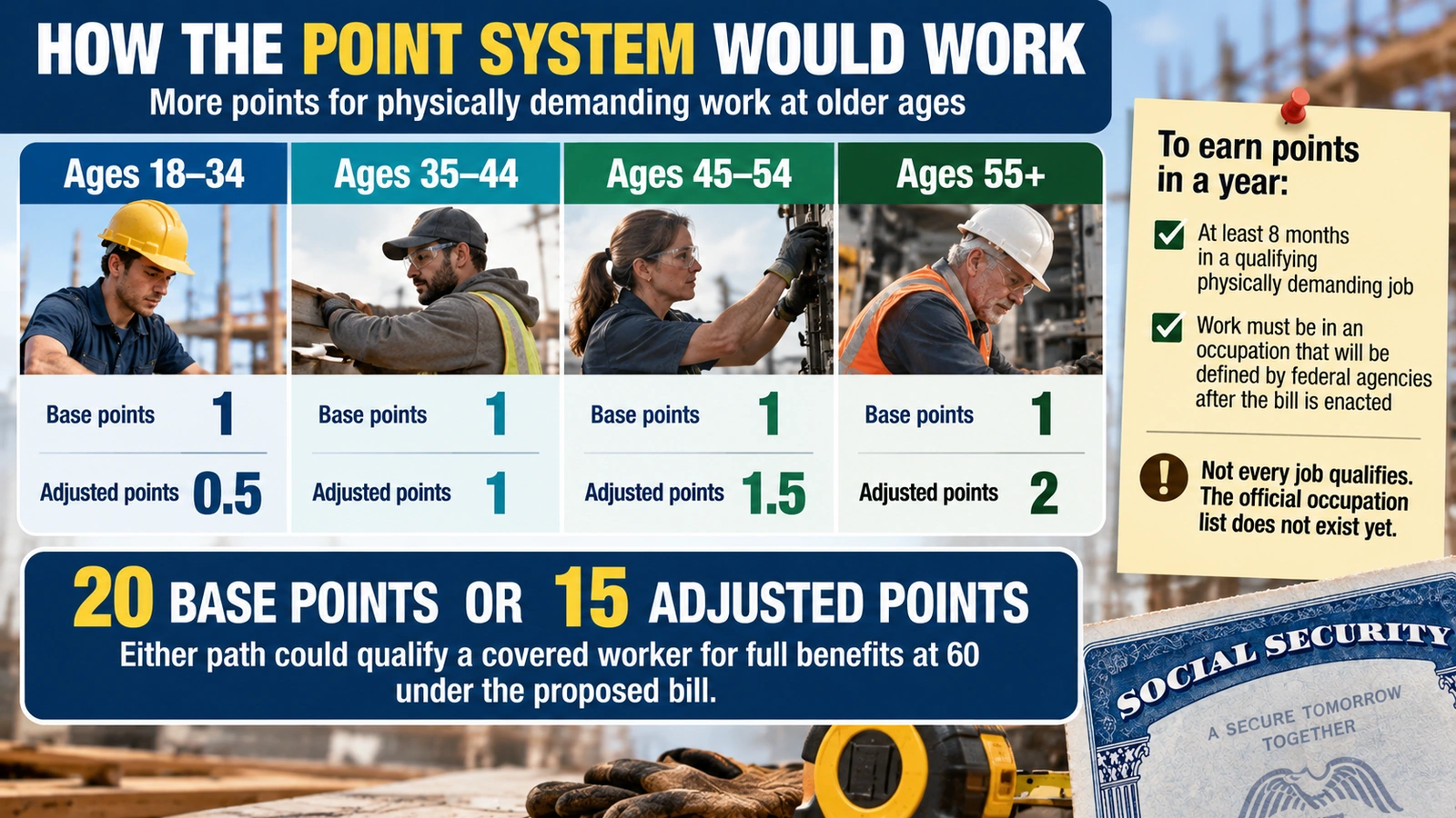 Infographic showing the age-weighted point system proposed for physically demanding jobs