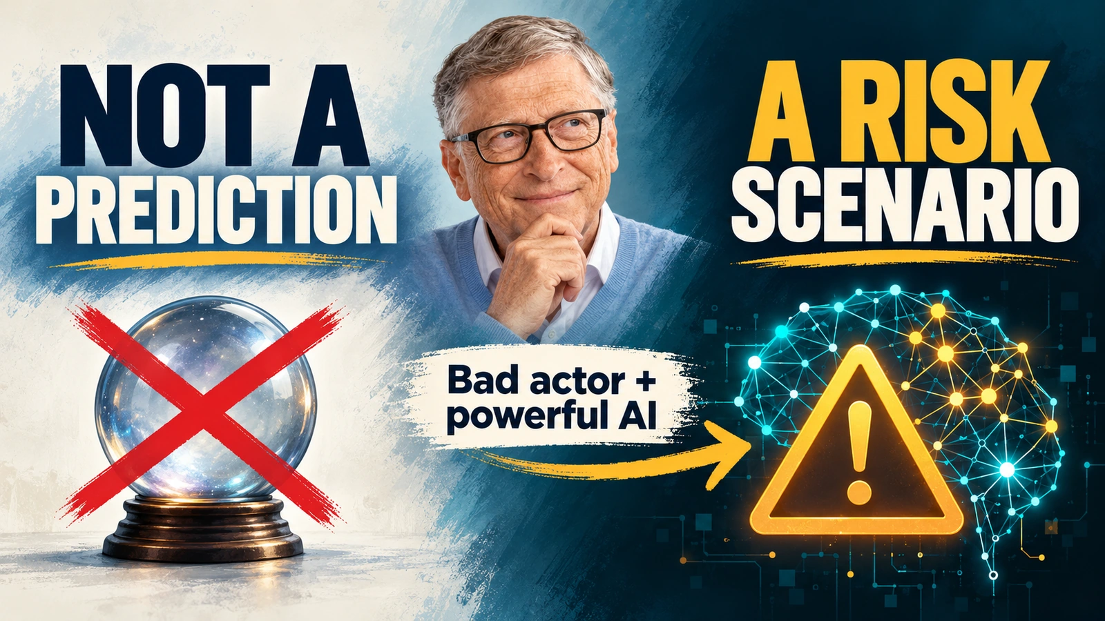 `Diagram distinguishing Bill Gates' AI risk warning from a prediction of one billion deaths`