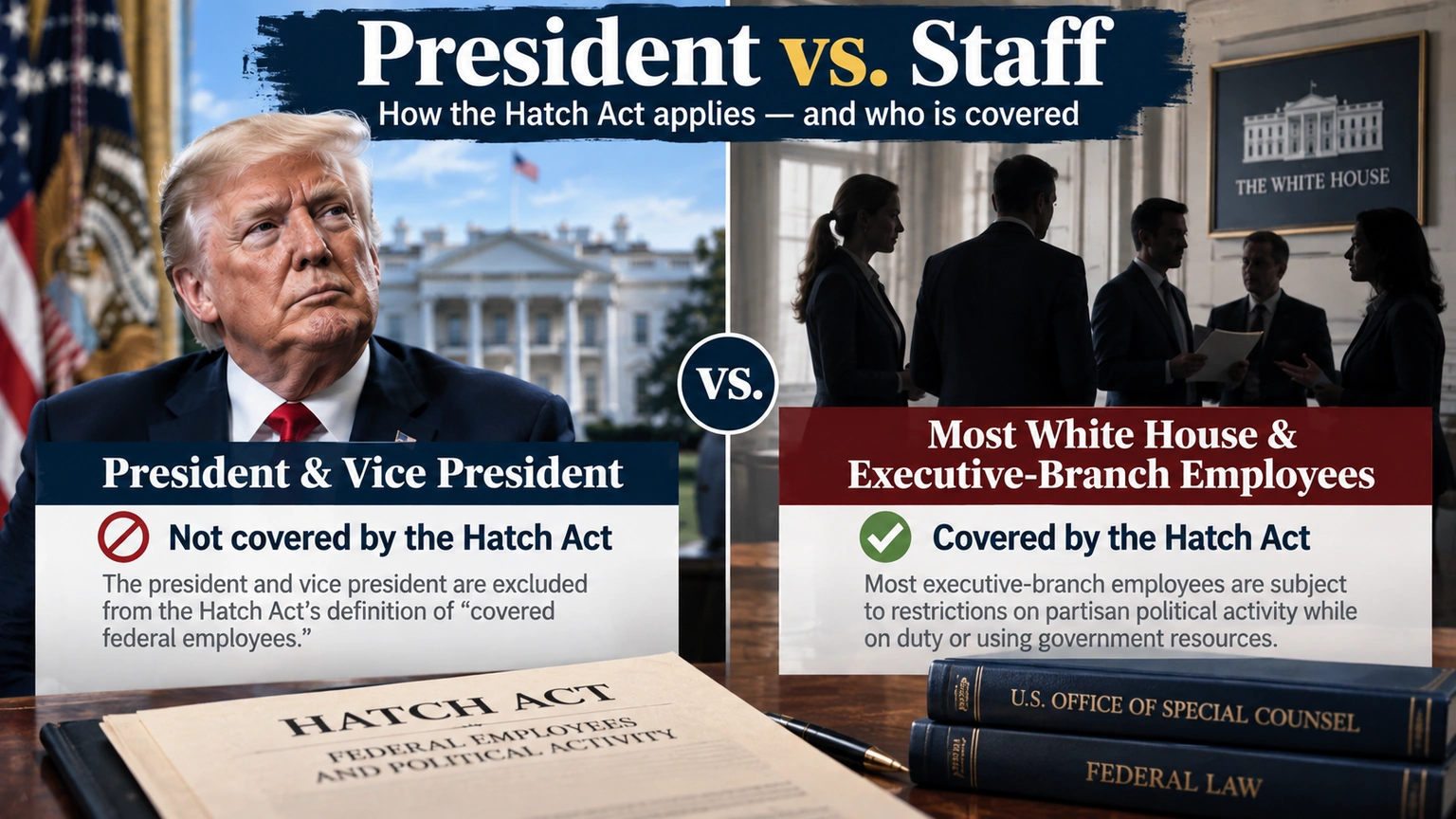 Diagram distinguishing the president from White House staff under federal Hatch Act restrictions