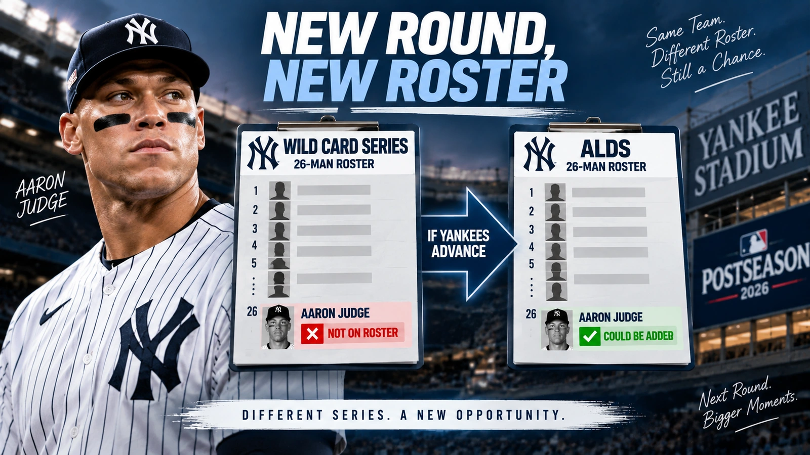 Diagram explaining how MLB teams can submit a new 26-player roster for each postseason round
