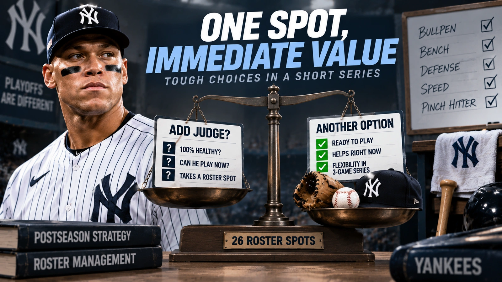 Comparison showing the roster tradeoff between carrying an injured Aaron Judge and using the spot on an available player