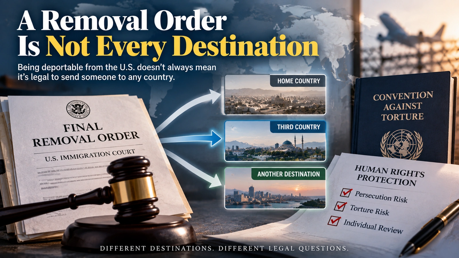 Diagram showing that a final removal order does not automatically resolve whether a person can be sent to every possible destination