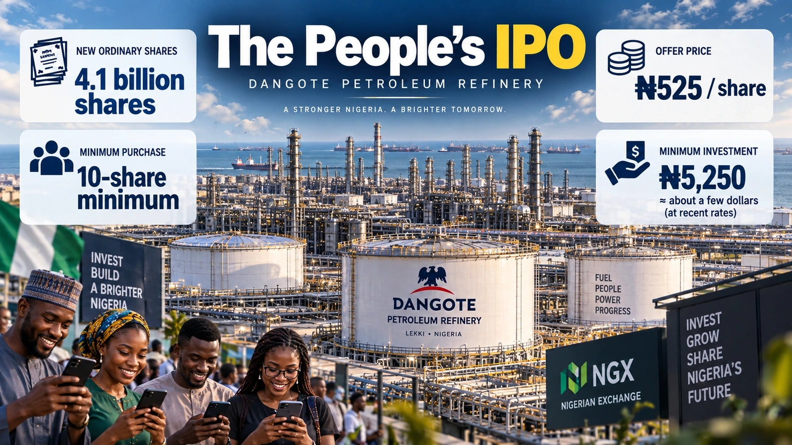 Infographic explaining the size and terms of the Dangote Refinery IPO
