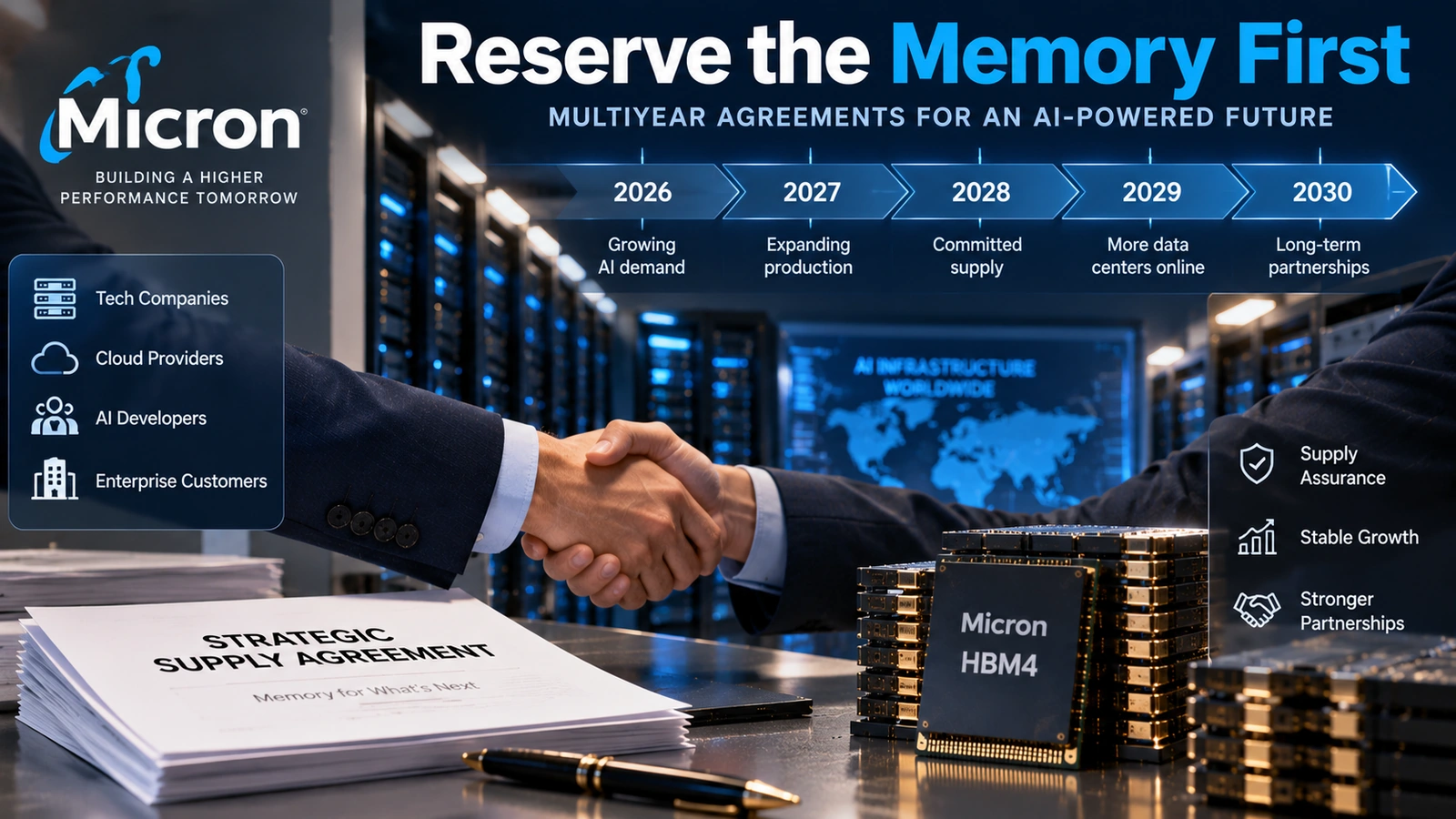 `Timeline showing technology customers reserving Micron memory supply through multiyear agreements`