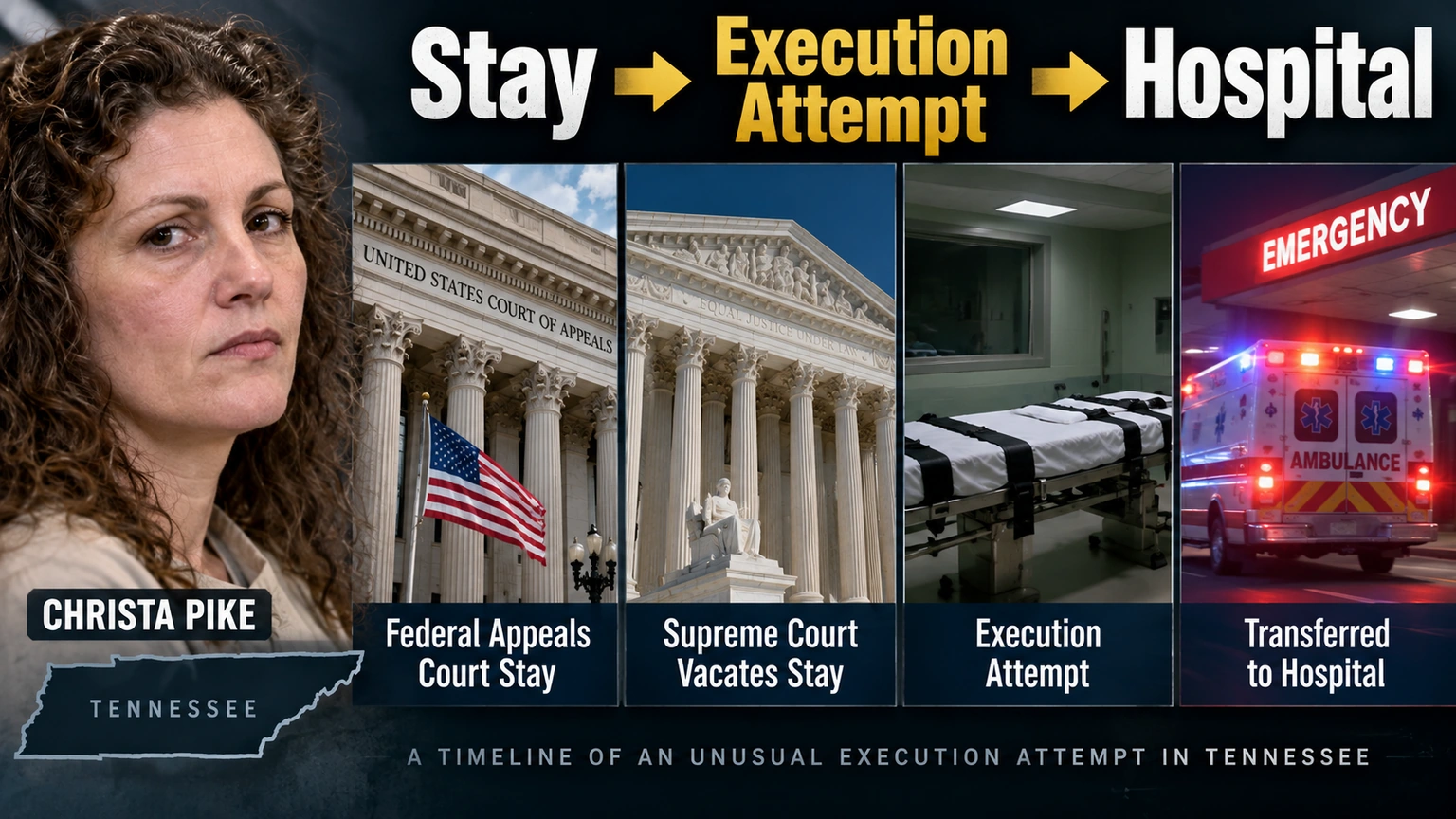 Timeline of the court stay, Supreme Court order, lethal-injection attempt and hospital transfer in the Christa Pike case