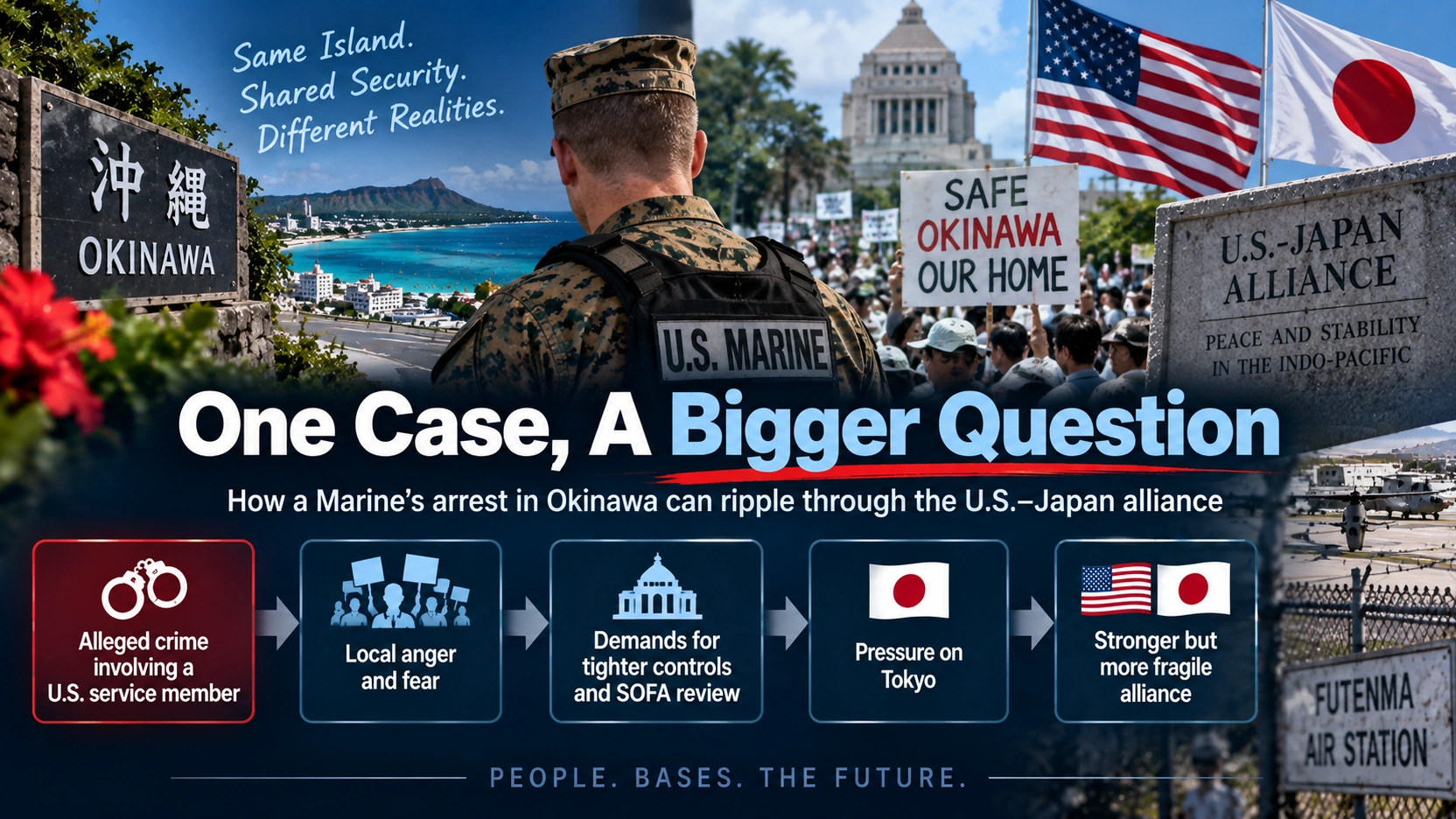 Flow diagram showing how a criminal case involving a U.S. service member can create political pressure on the U.S.-Japan alliance