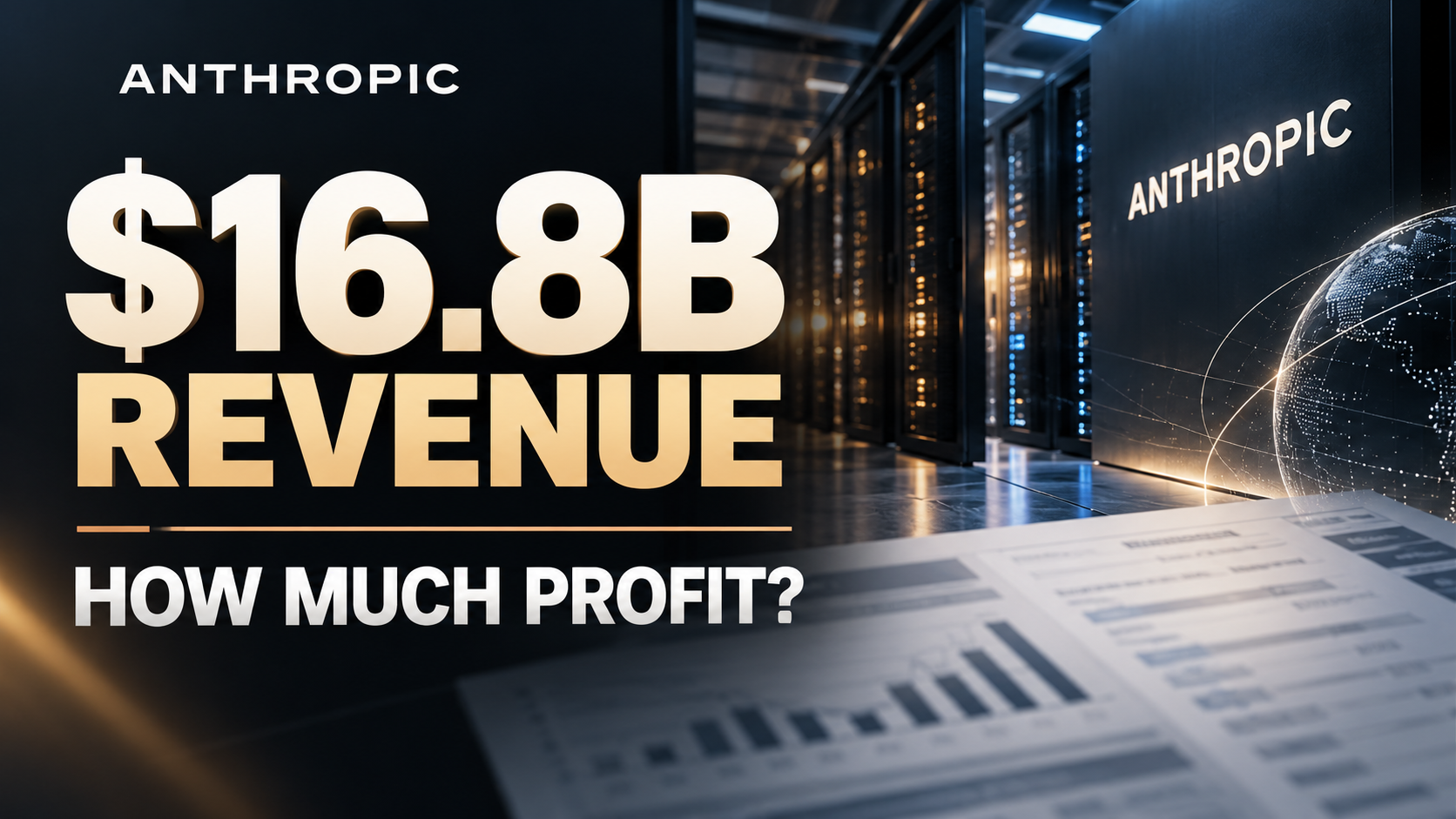 Editorial illustration showing Anthropic's $16.8 billion quarterly revenue alongside a question about adjusted profitability