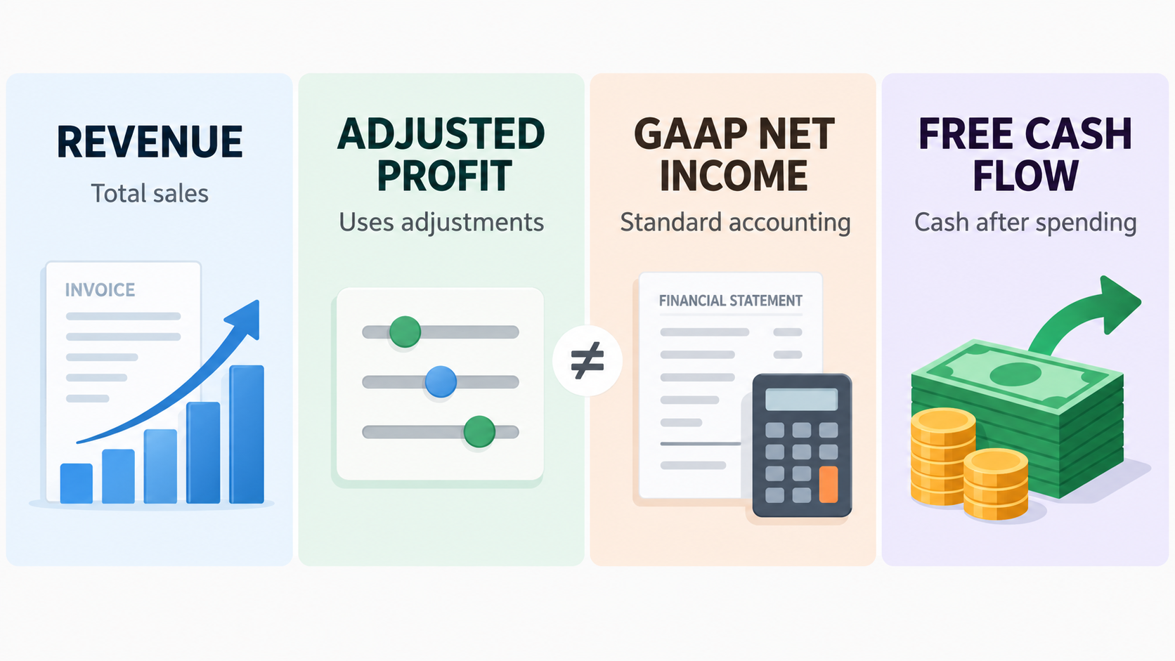 Financial comparison explaining the difference between Anthropic's reported revenue, adjusted operating profit, GAAP net income, and free cash flow