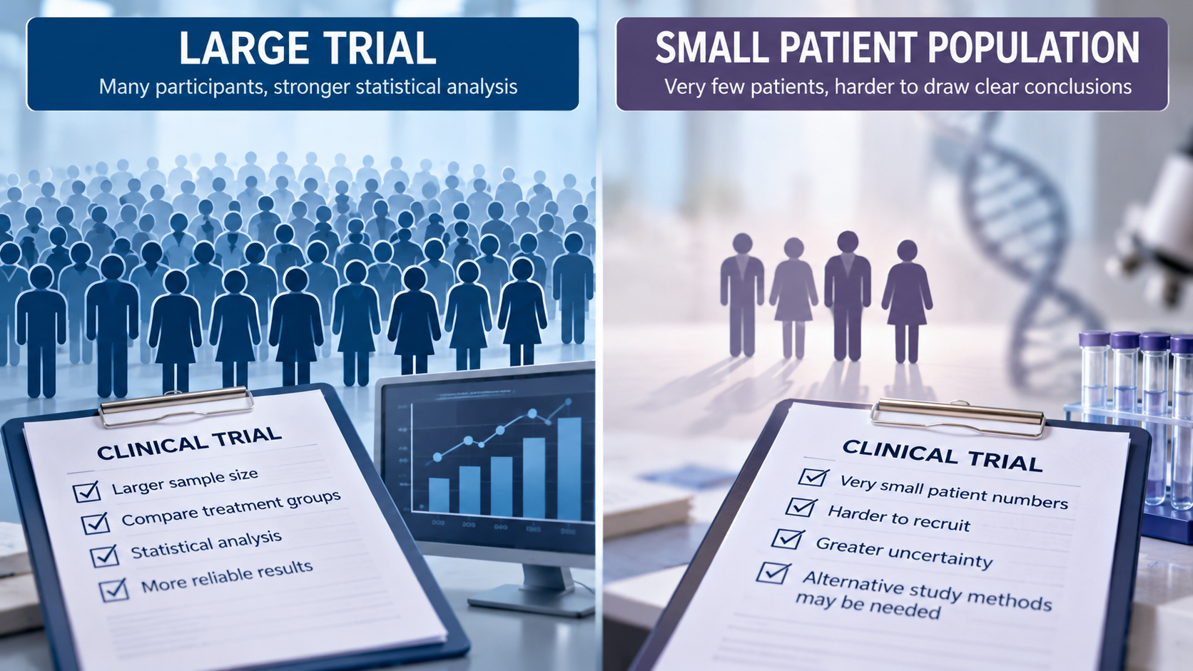 Comparison of a large conventional clinical trial group with a much smaller group of patients available for a rare-disease study