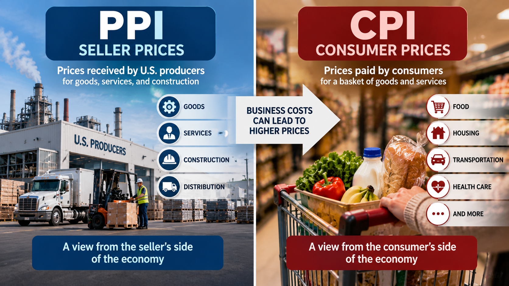 Comparison diagram distinguishing prices received by U.S. producers from prices paid by consumers at checkout