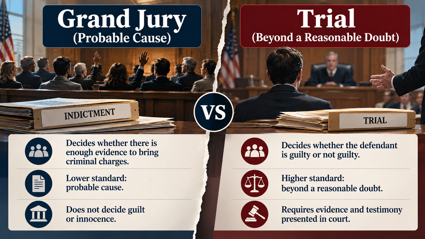 Comparison of a grand jury deciding whether to indict and a trial jury deciding guilt beyond a reasonable doubt