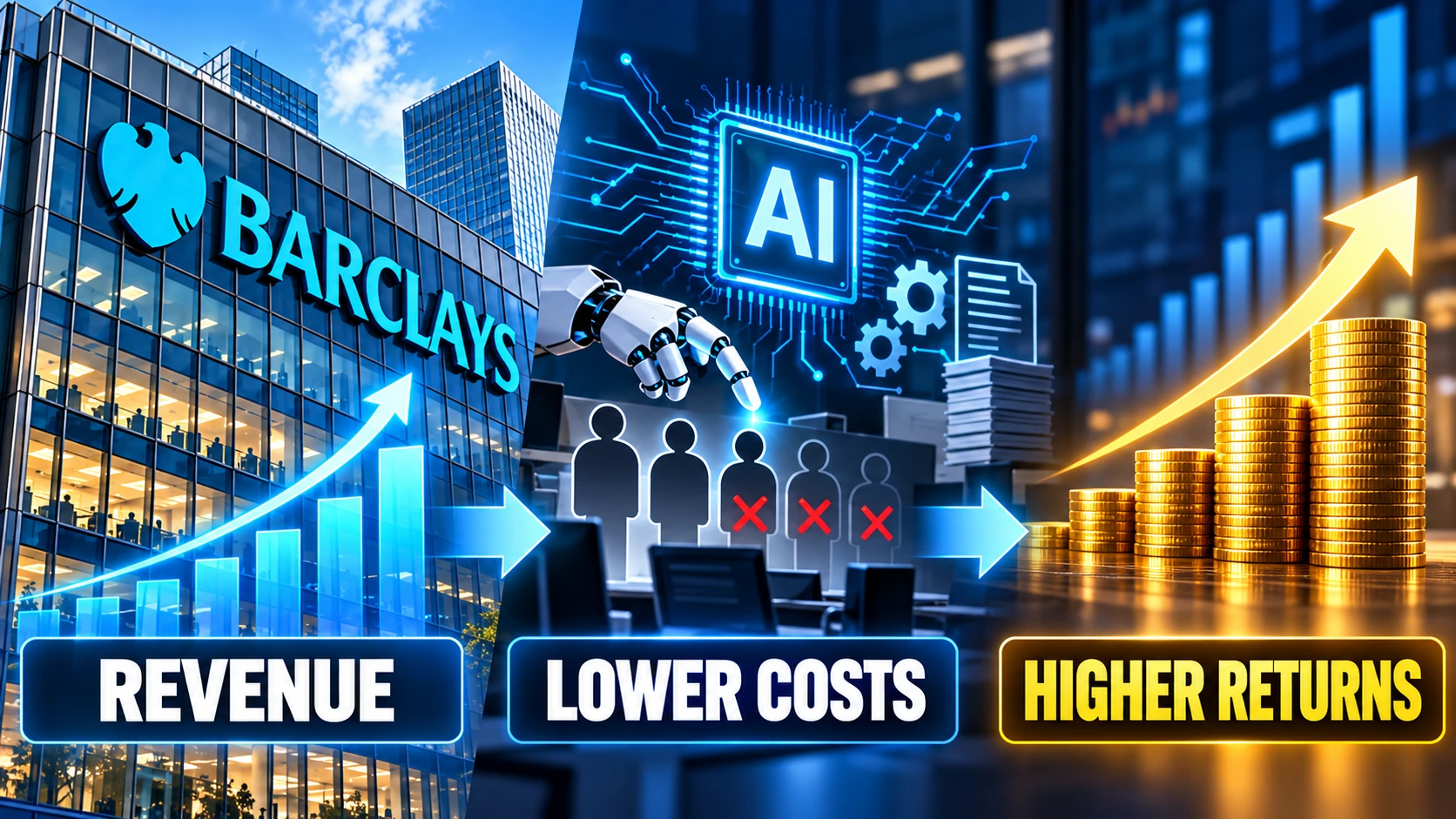 Infographic showing how a profitable bank can increase future earnings by using technology to reduce operating costs