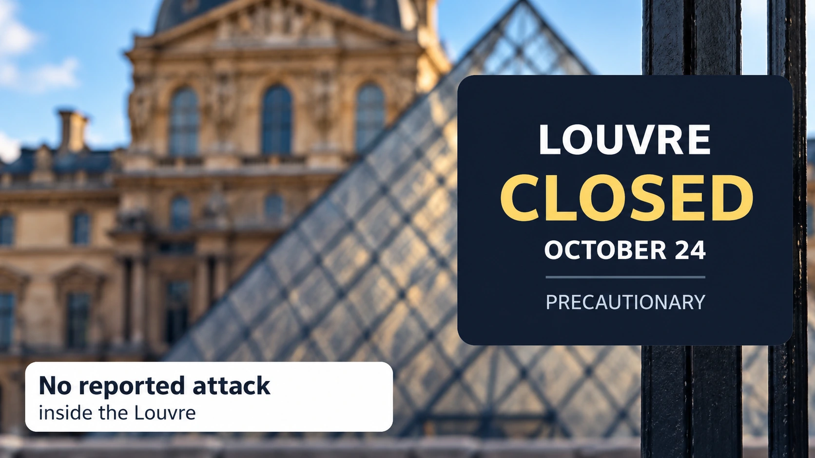Editorial illustration showing the Louvre Museum and Musée d'Orsay closed as a precaution during nationwide protests in France