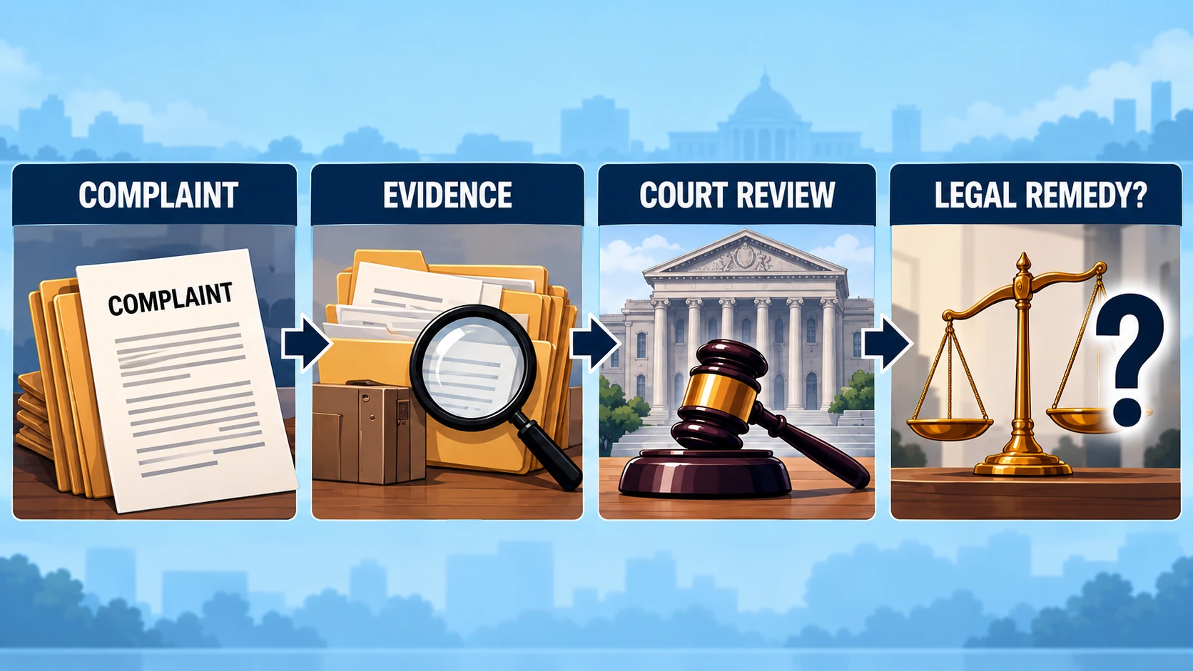 Decision tree illustrating the difference between an election-access complaint, judicial review, and a possible legal remedy in Brazil