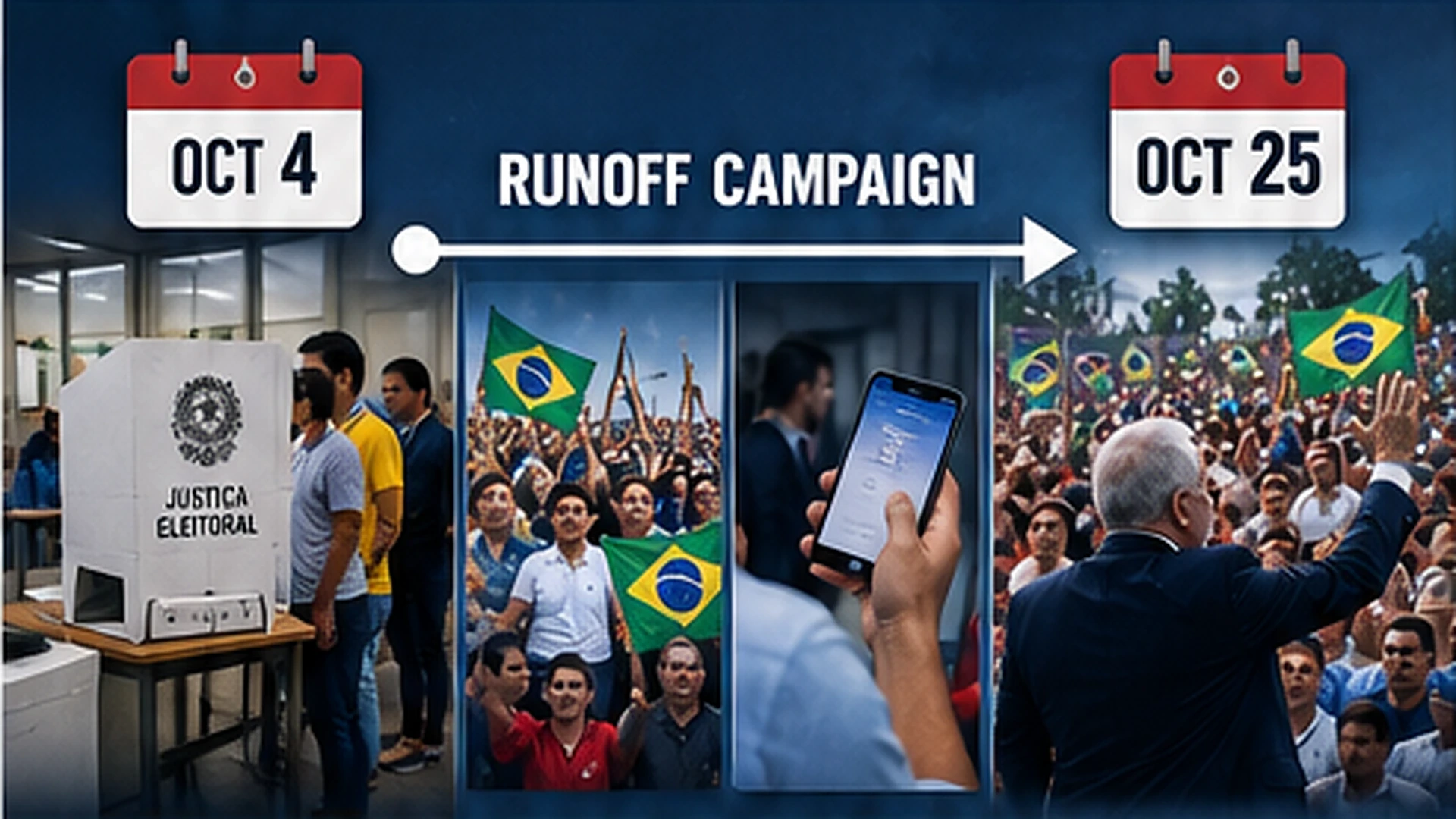 Timeline of Brazil’s three-week runoff campaign showing the first-round setback, intensified outreach, and Lula’s final victory