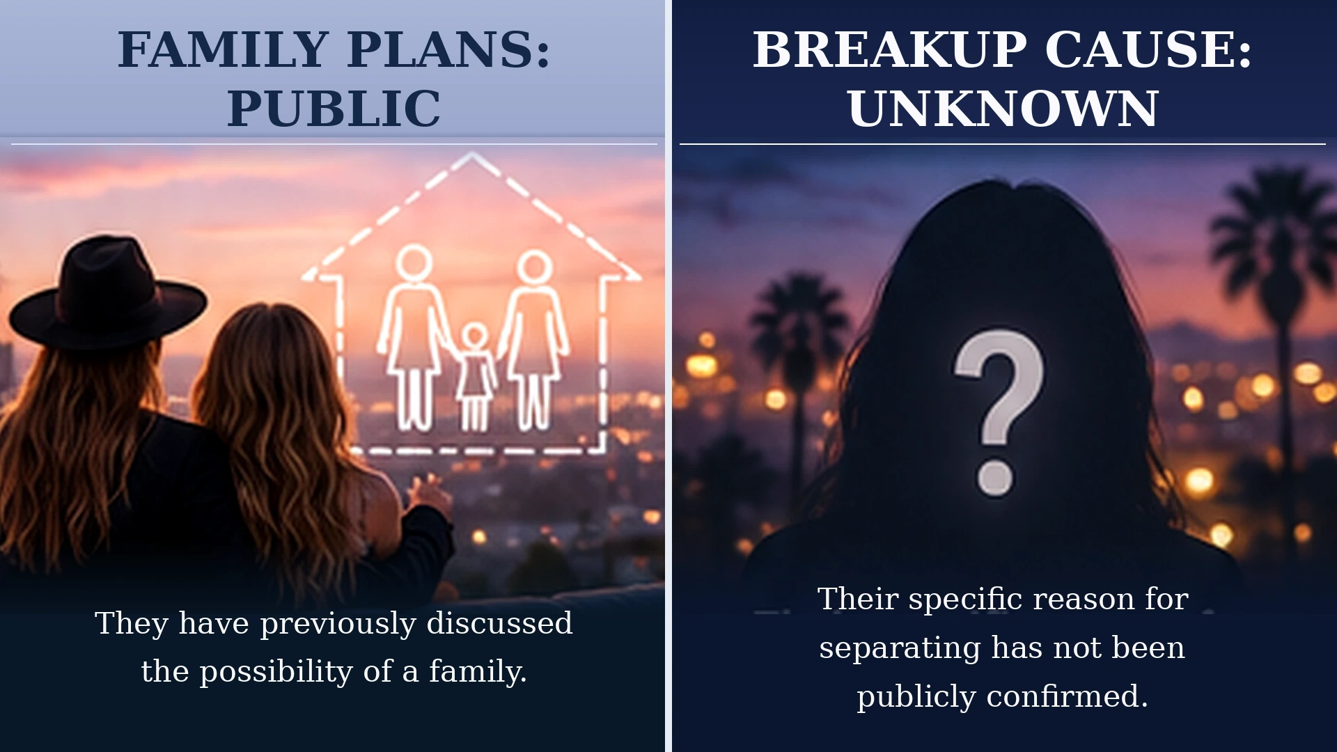 Neutral explanatory graphic distinguishing Chrishell Stause and G Flip's publicly discussed family plans from the unconfirmed reasons for their breakup