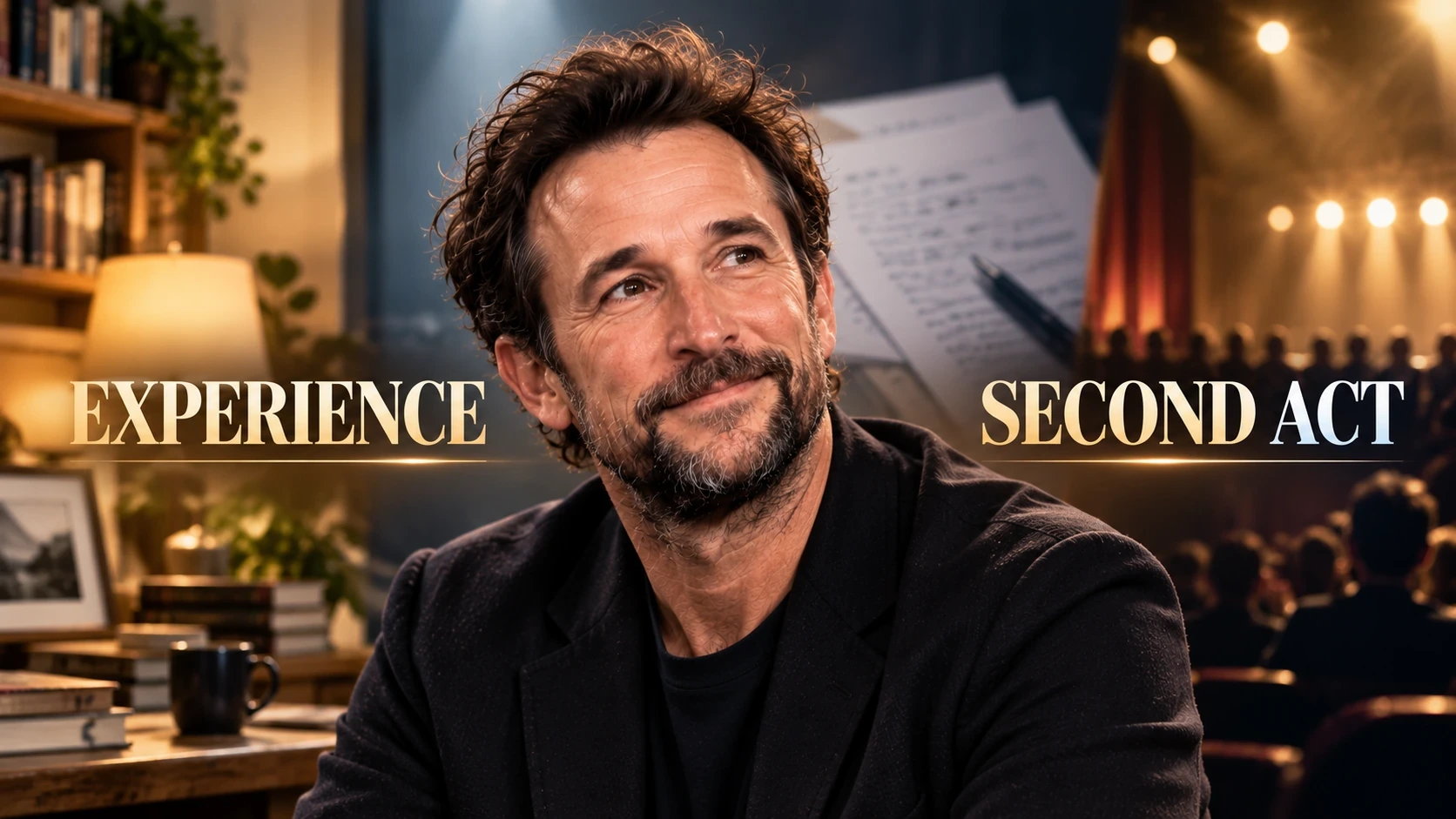 Noah Wyle at a mature career milestone, with understated visual references to family, professional recognition, and a renewed television audience