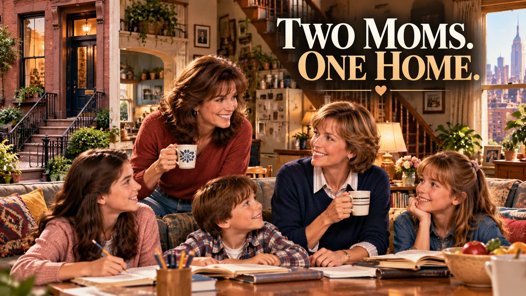 Editorial illustration of the shared New York home where two divorced mothers raise their three children in Kate & Allie
