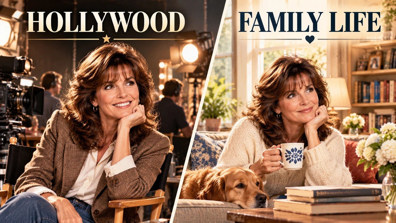 Conceptual illustration contrasting Susan Saint James's busy television career with her quieter family life after 1989